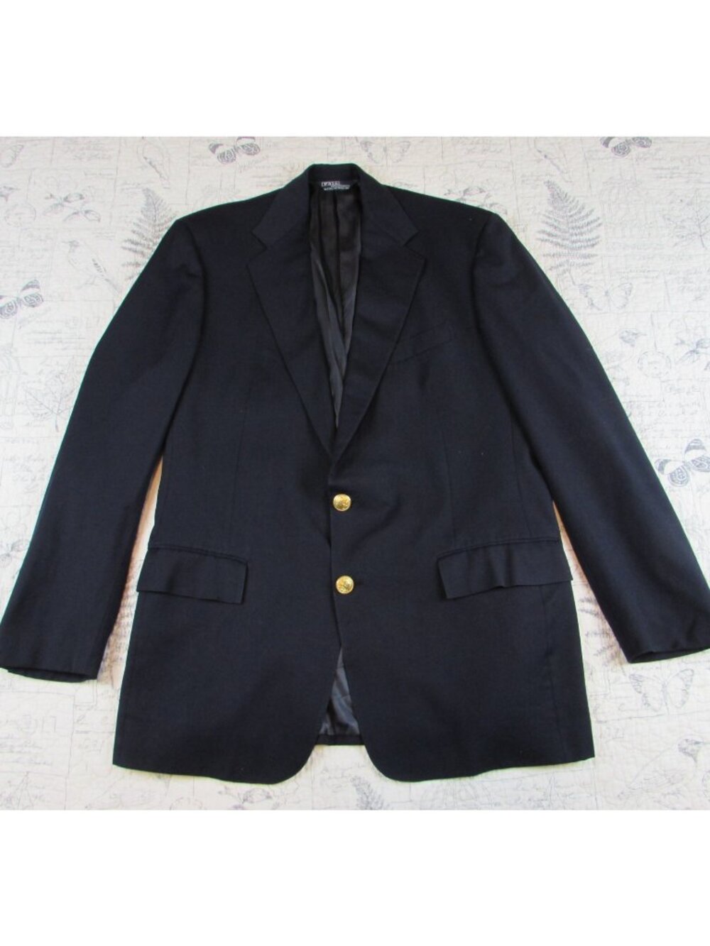 Vintage Polo Ralph Lauren Dark Navy Wool Gold Button Blazer Jacket 42 L made USA